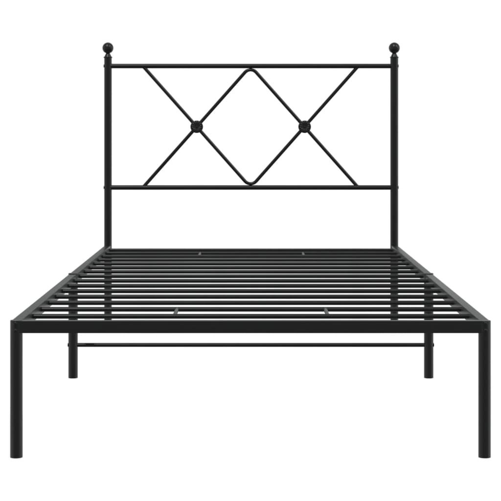 fekete fém ágykeret fejtámlával 90 x 190 cm