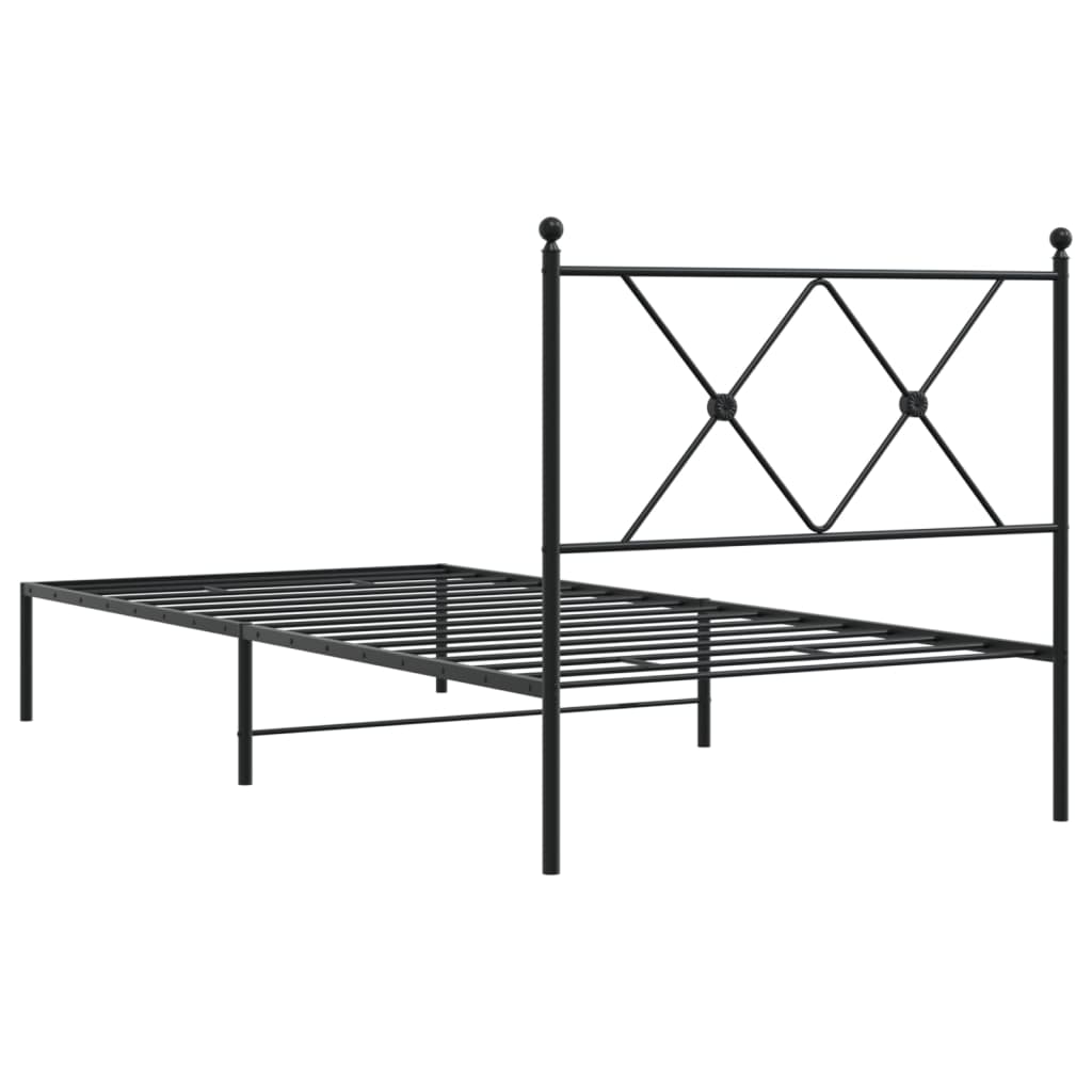 fekete fém ágykeret fejtámlával 90 x 190 cm