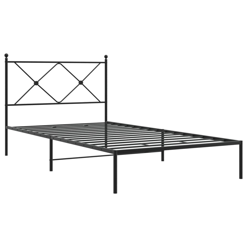 fekete fém ágykeret fejtámlával 100 x 200 cm