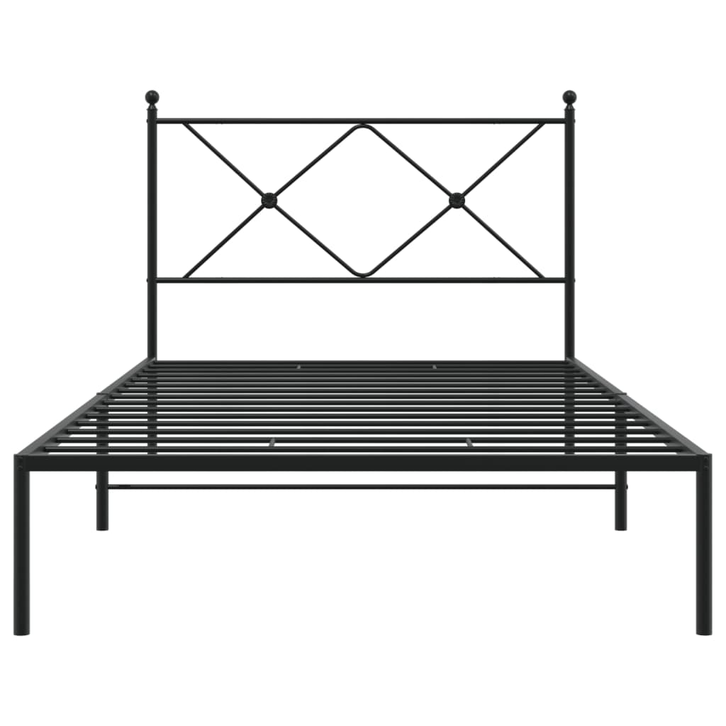 fekete fém ágykeret fejtámlával 100 x 200 cm