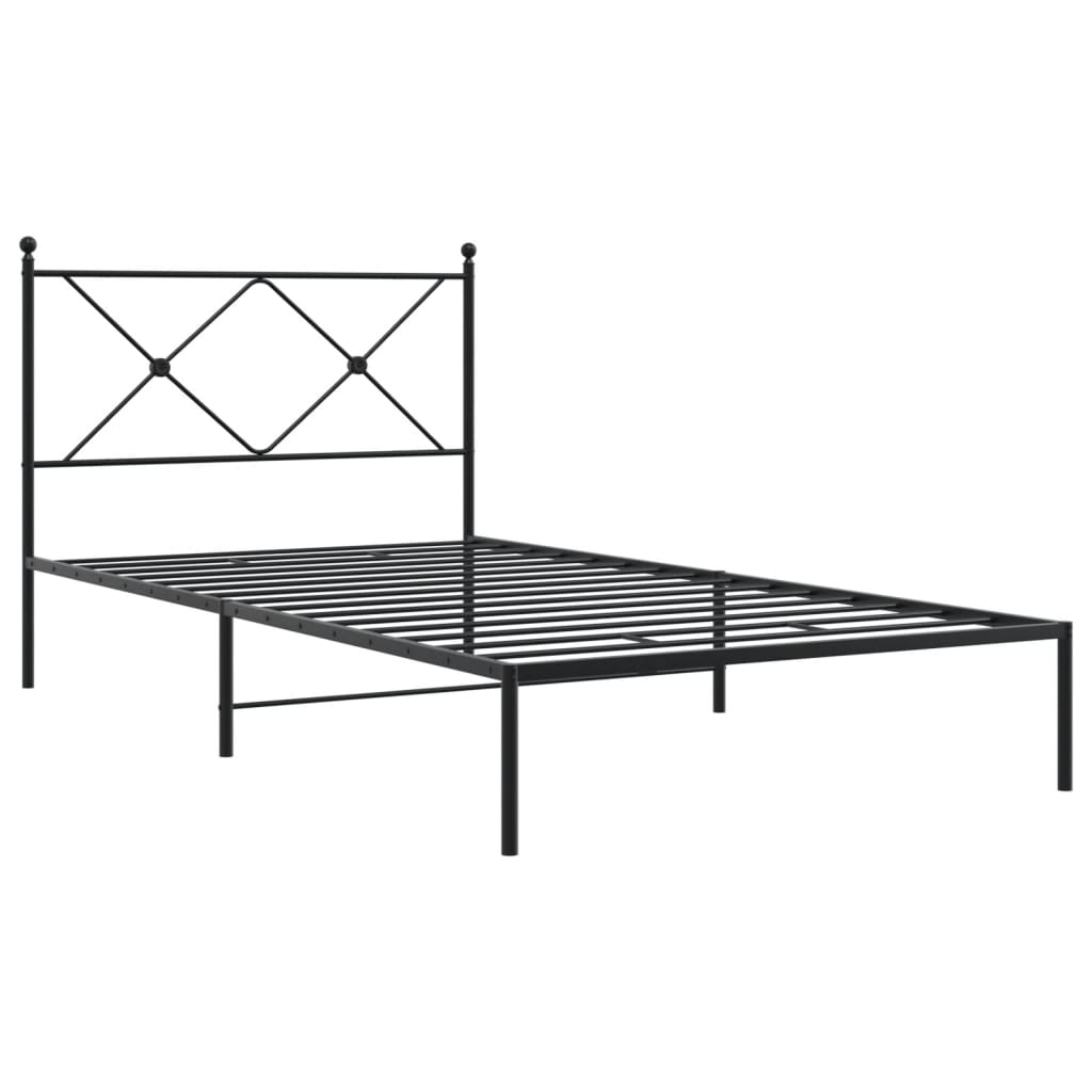 fekete fém ágykeret fejtámlával 107 x 203 cm