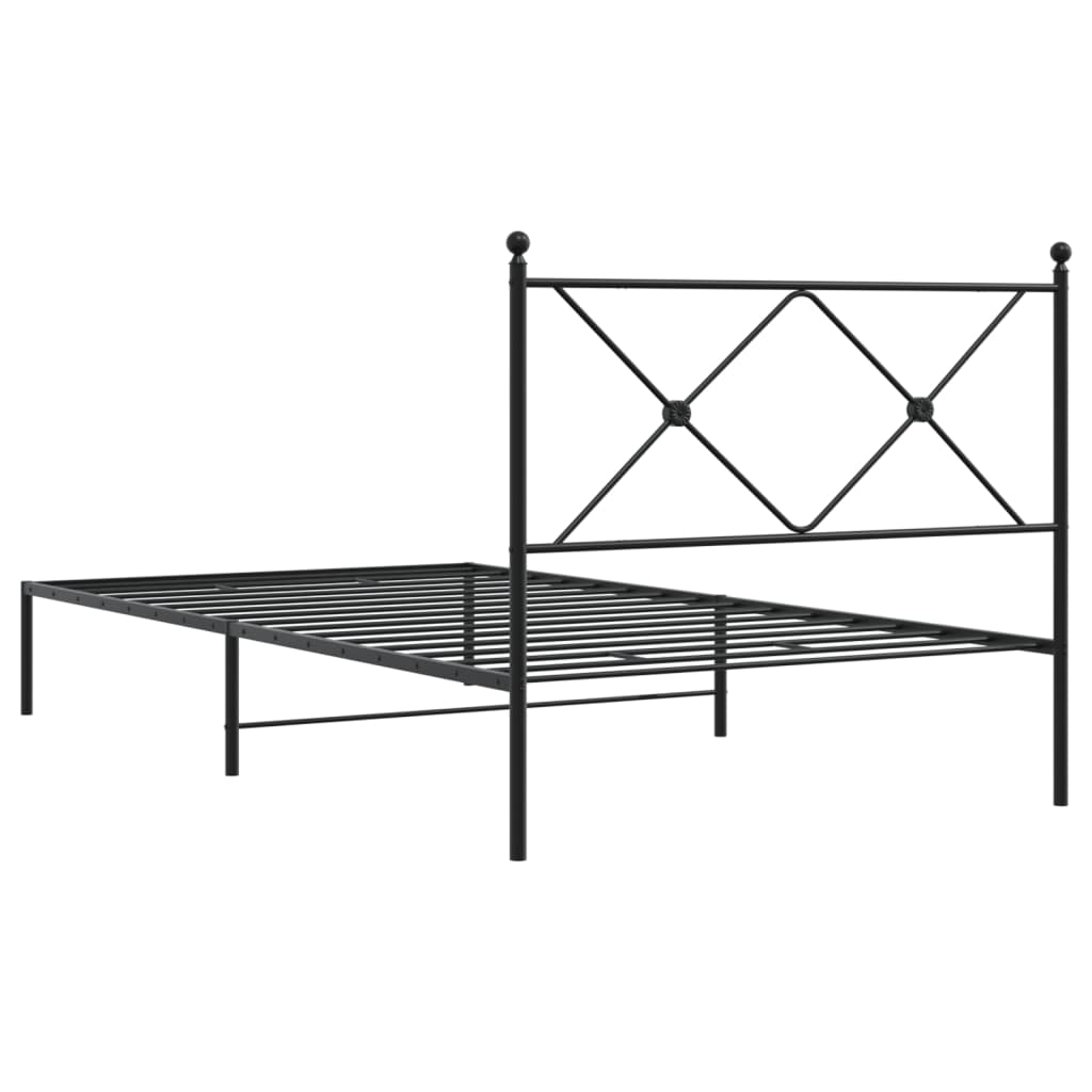 fekete fém ágykeret fejtámlával 107 x 203 cm