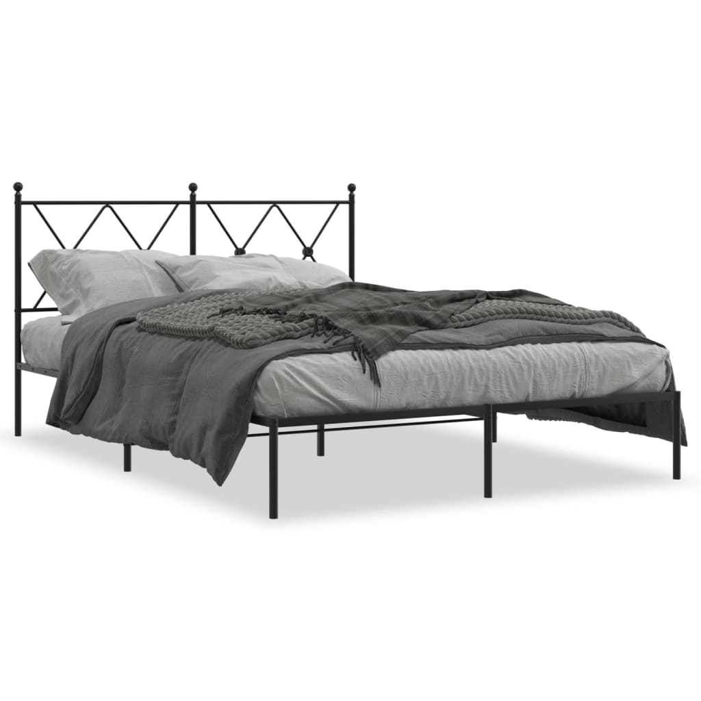 fekete fém ágykeret fejtámlával 140 x 190 cm