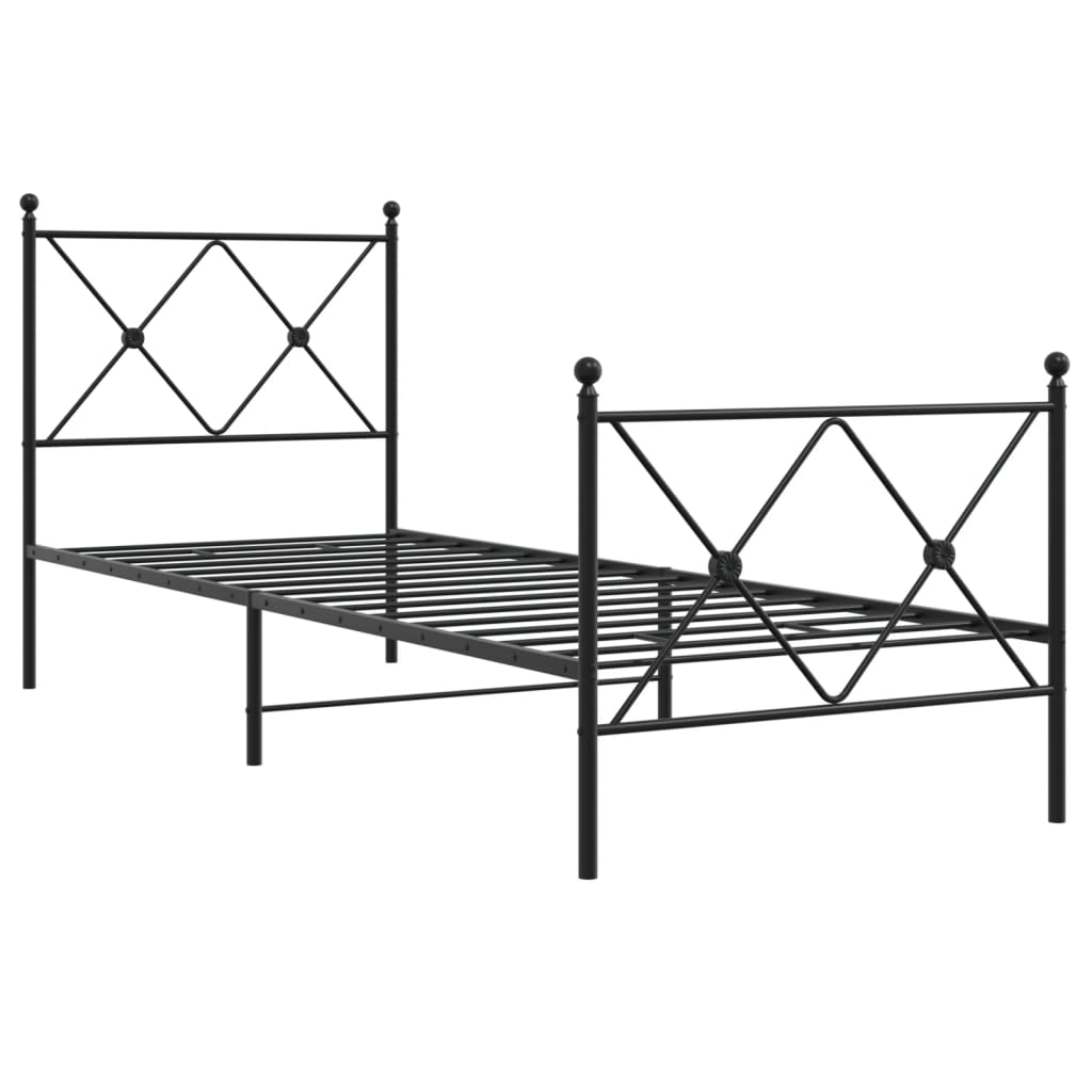 fekete fém ágykeret fej- és lábtámlával 75 x 190 cm