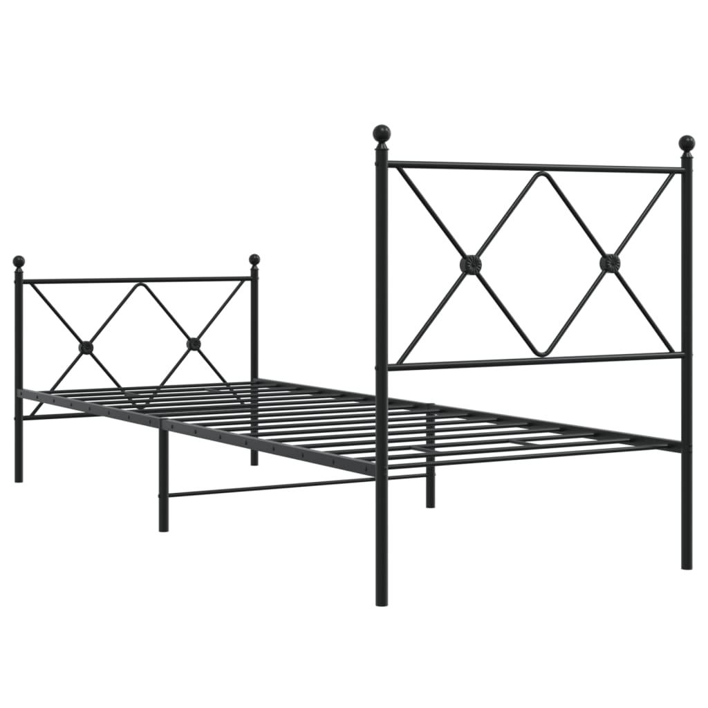 fekete fém ágykeret fej- és lábtámlával 75 x 190 cm