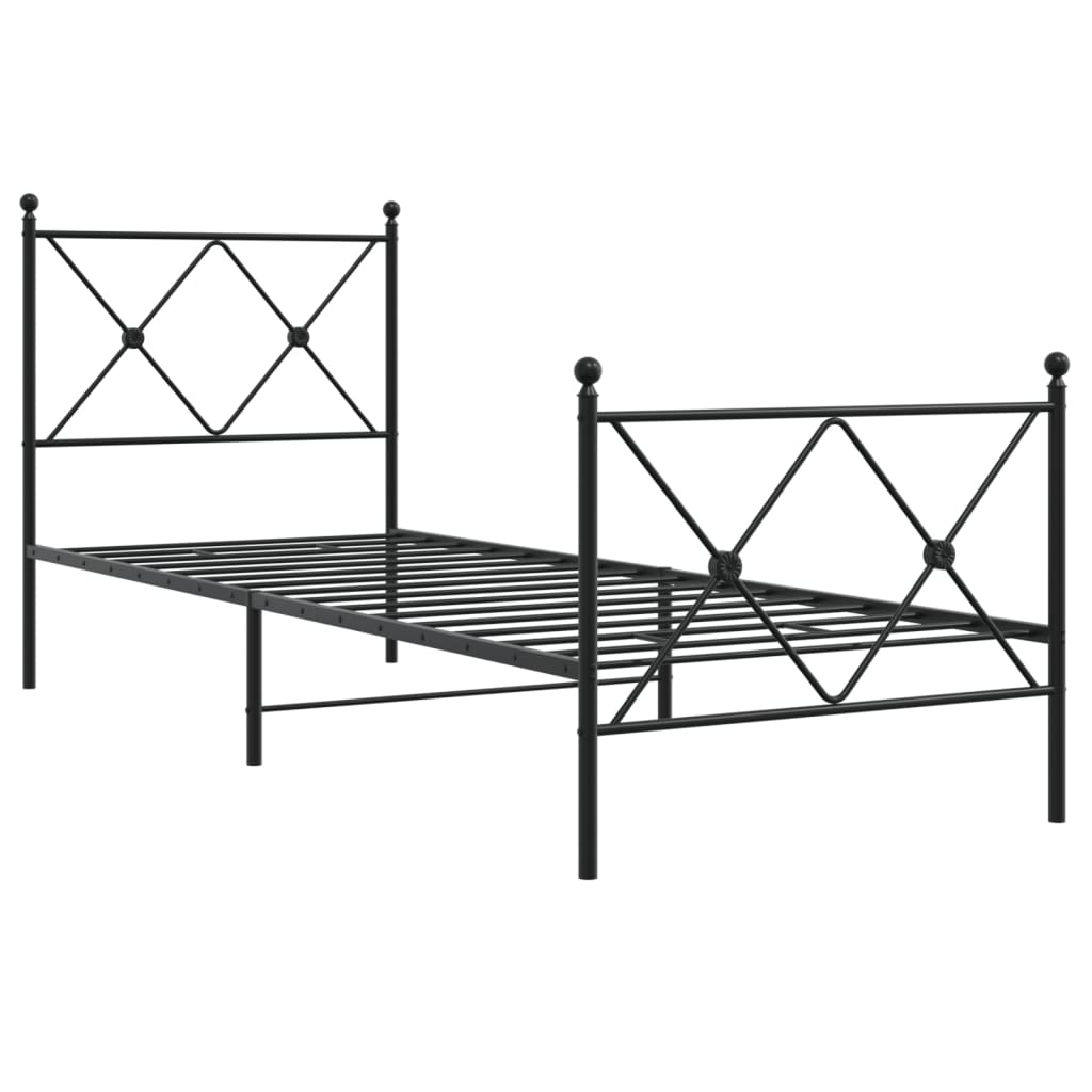 fekete fém ágykeret fej- és lábtámlával 80 x 200 cm