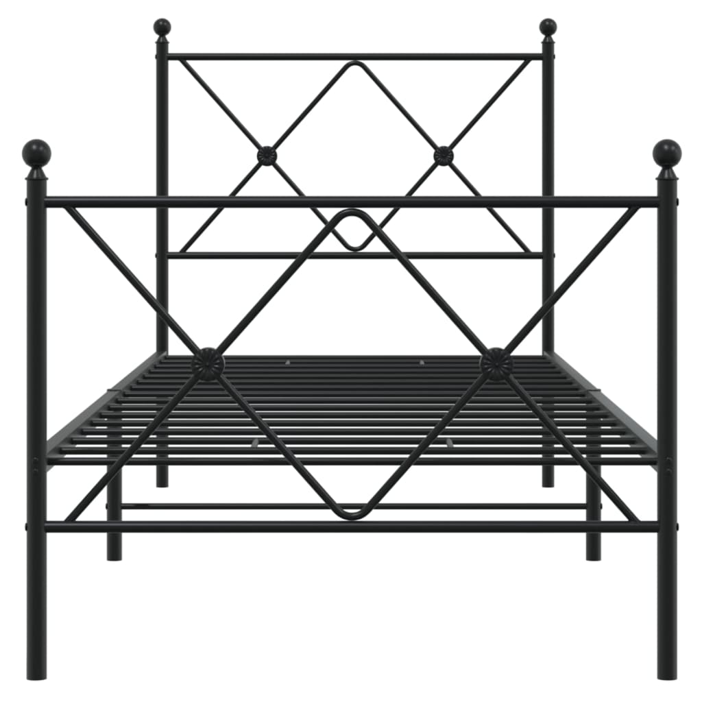 fekete fém ágykeret fej- és lábtámlával 80 x 200 cm