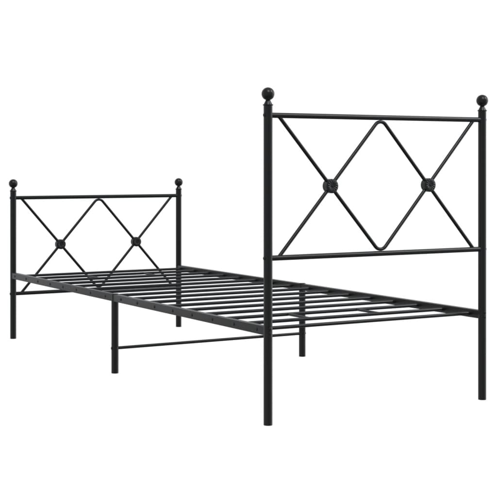 fekete fém ágykeret fej- és lábtámlával 80 x 200 cm