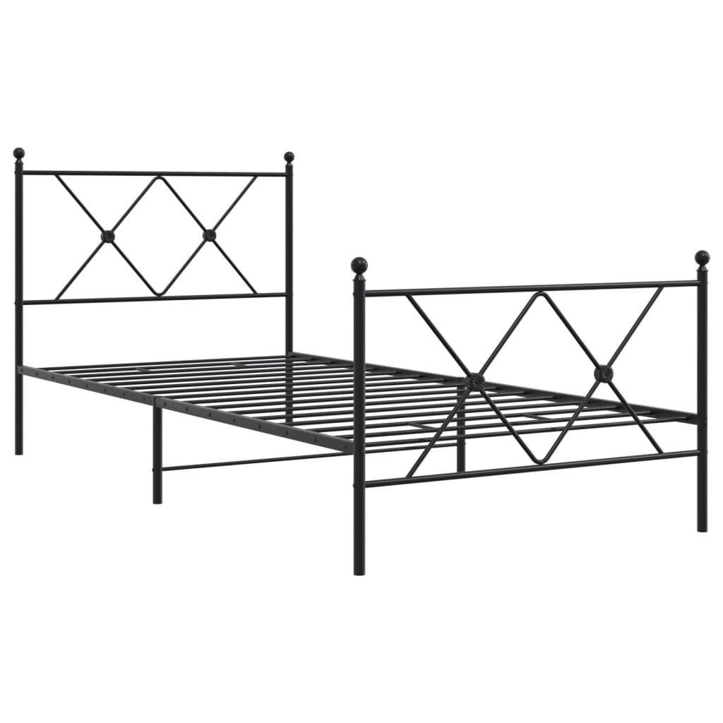 fekete fém ágykeret fej- és lábtámlával 90 x 190 cm