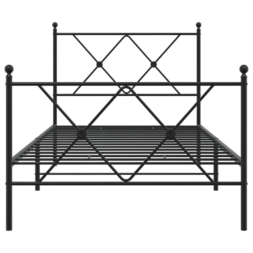 fekete fém ágykeret fej- és lábtámlával 90 x 190 cm