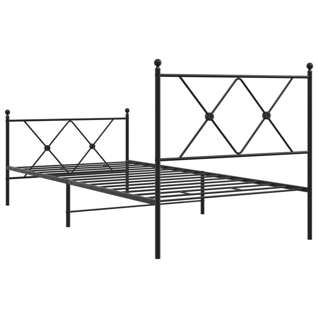 fekete fém ágykeret fej- és lábtámlával 90 x 190 cm
