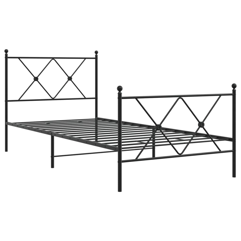 fekete fém ágykeret fej- és lábtámlával 90 x 200 cm
