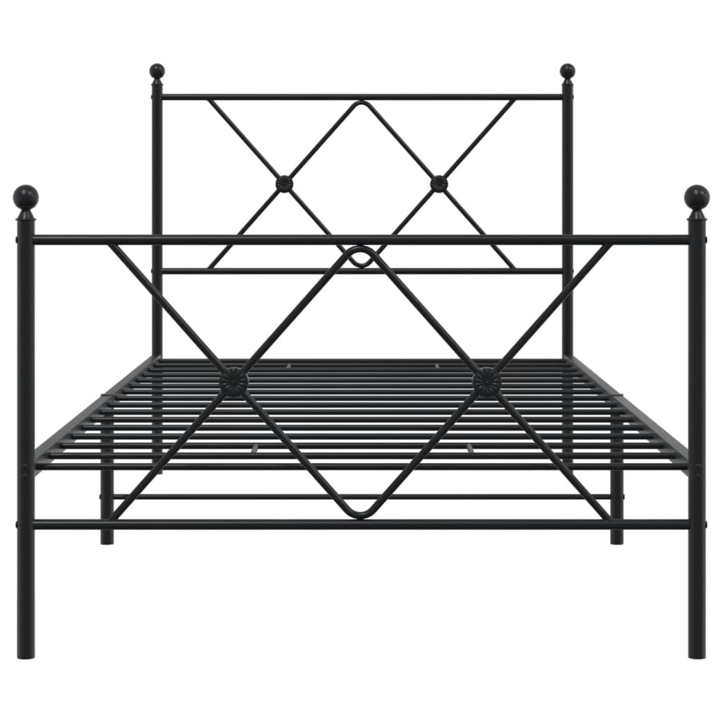 fekete fém ágykeret fej- és lábtámlával 90 x 200 cm