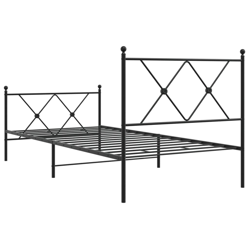 fekete fém ágykeret fej- és lábtámlával 90 x 200 cm