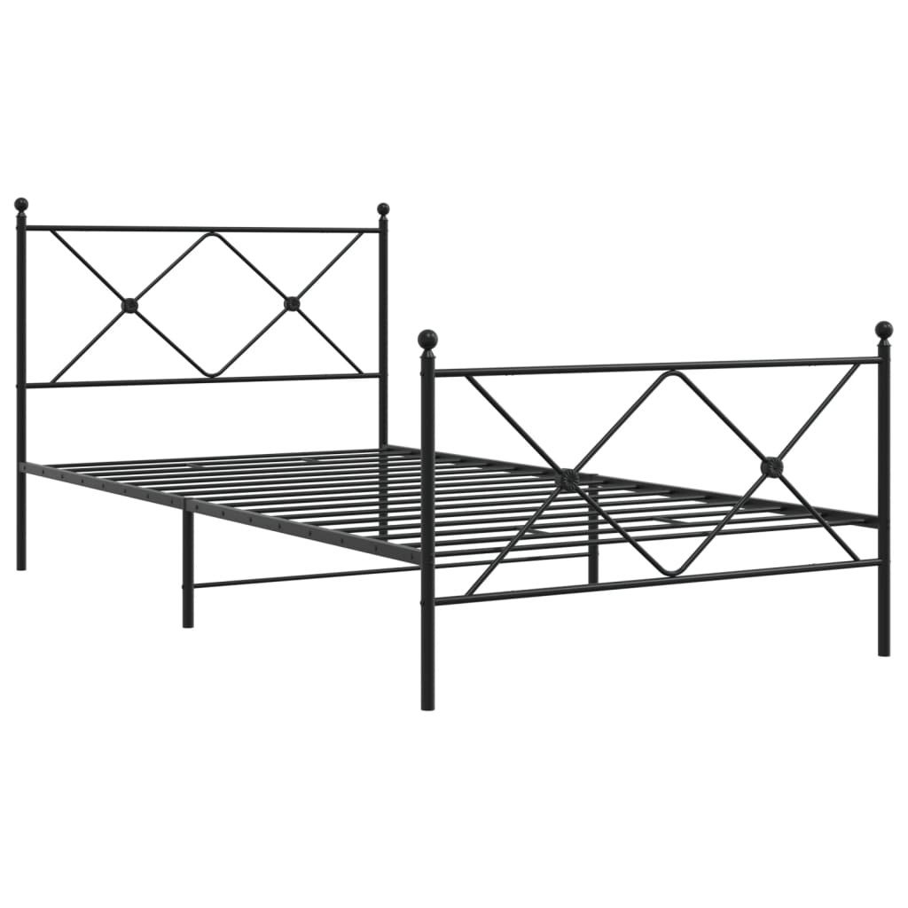 fekete fém ágykeret fej- és lábtámlával 100 x 190 cm