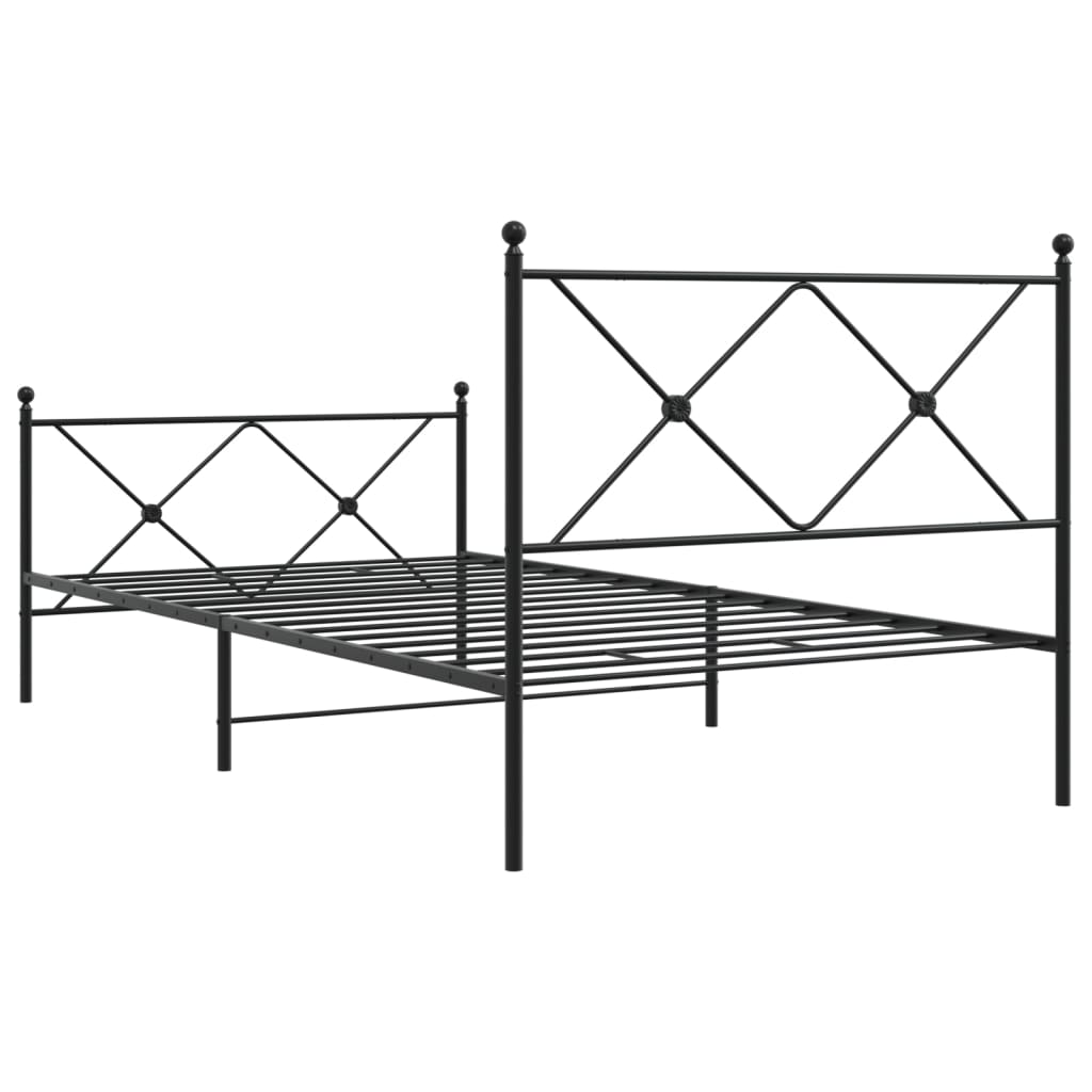 fekete fém ágykeret fej- és lábtámlával 100 x 190 cm