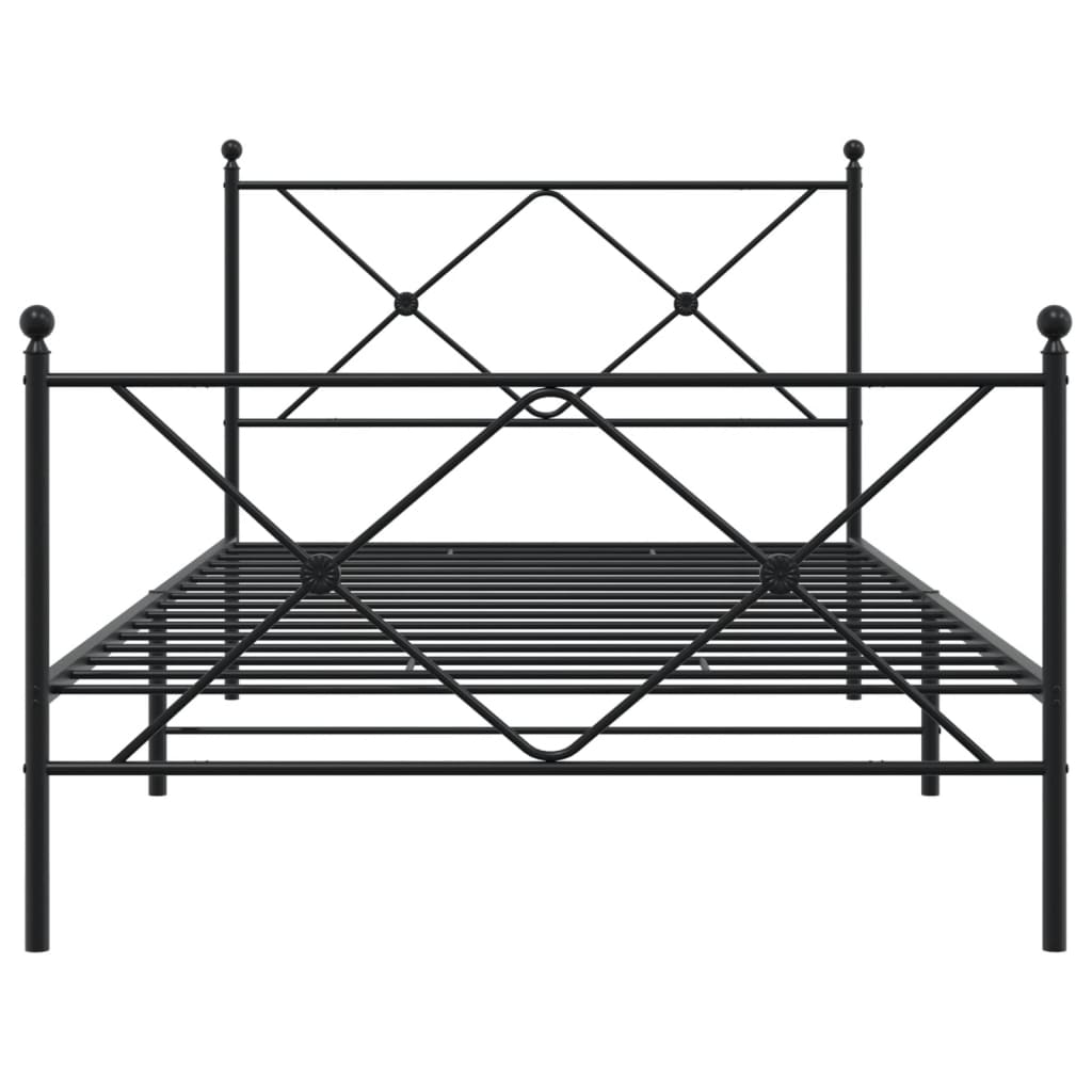 fekete fém ágykeret fej- és lábtámlával 100 x 200 cm