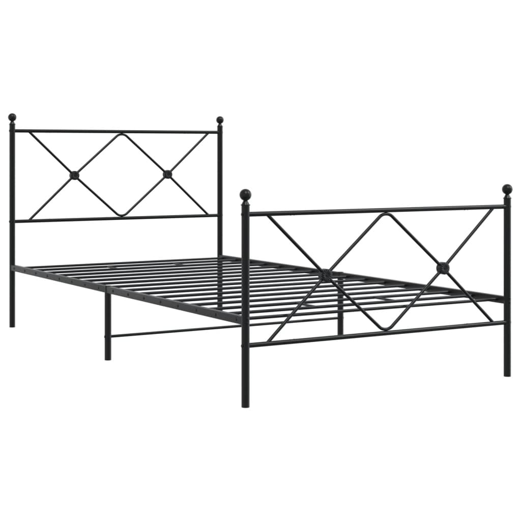 fekete fém ágykeret fej- és lábtámlával 107 x 203 cm
