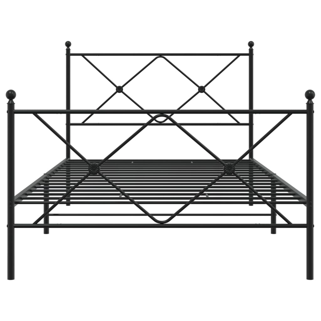 fekete fém ágykeret fej- és lábtámlával 107 x 203 cm