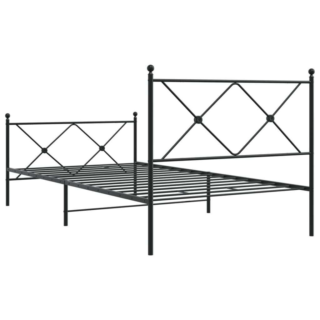 fekete fém ágykeret fej- és lábtámlával 107 x 203 cm