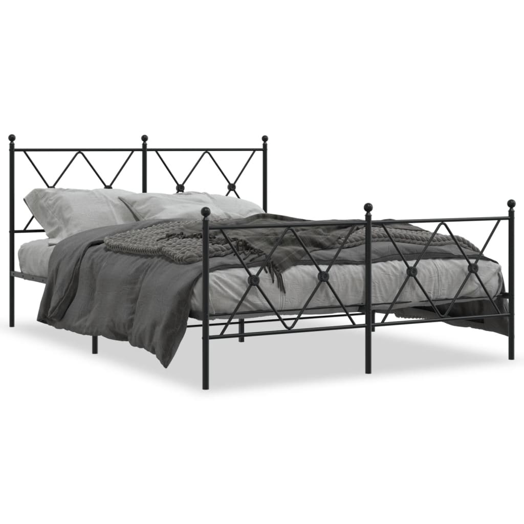 fekete fém ágykeret fej- és lábtámlával 140 x 200 cm