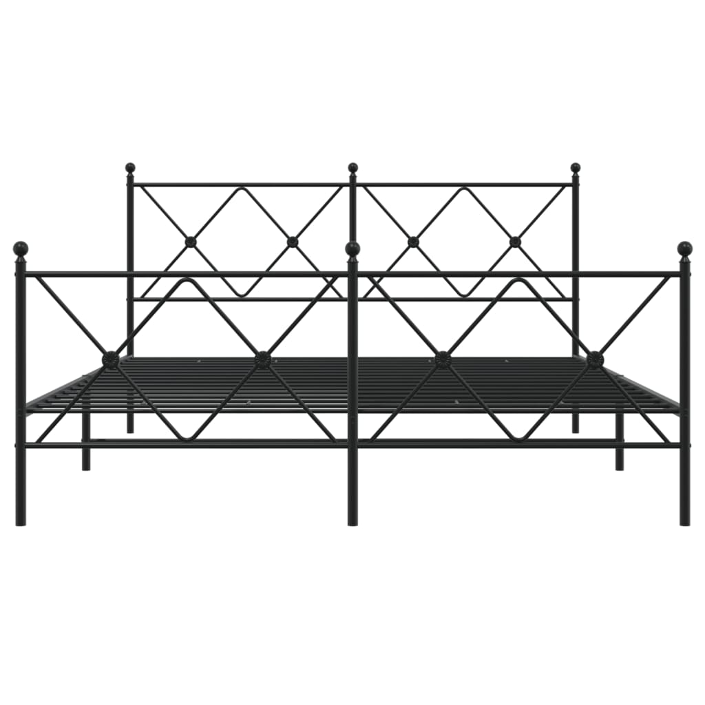 fekete fém ágykeret fej- és lábtámlával 150 x 200 cm