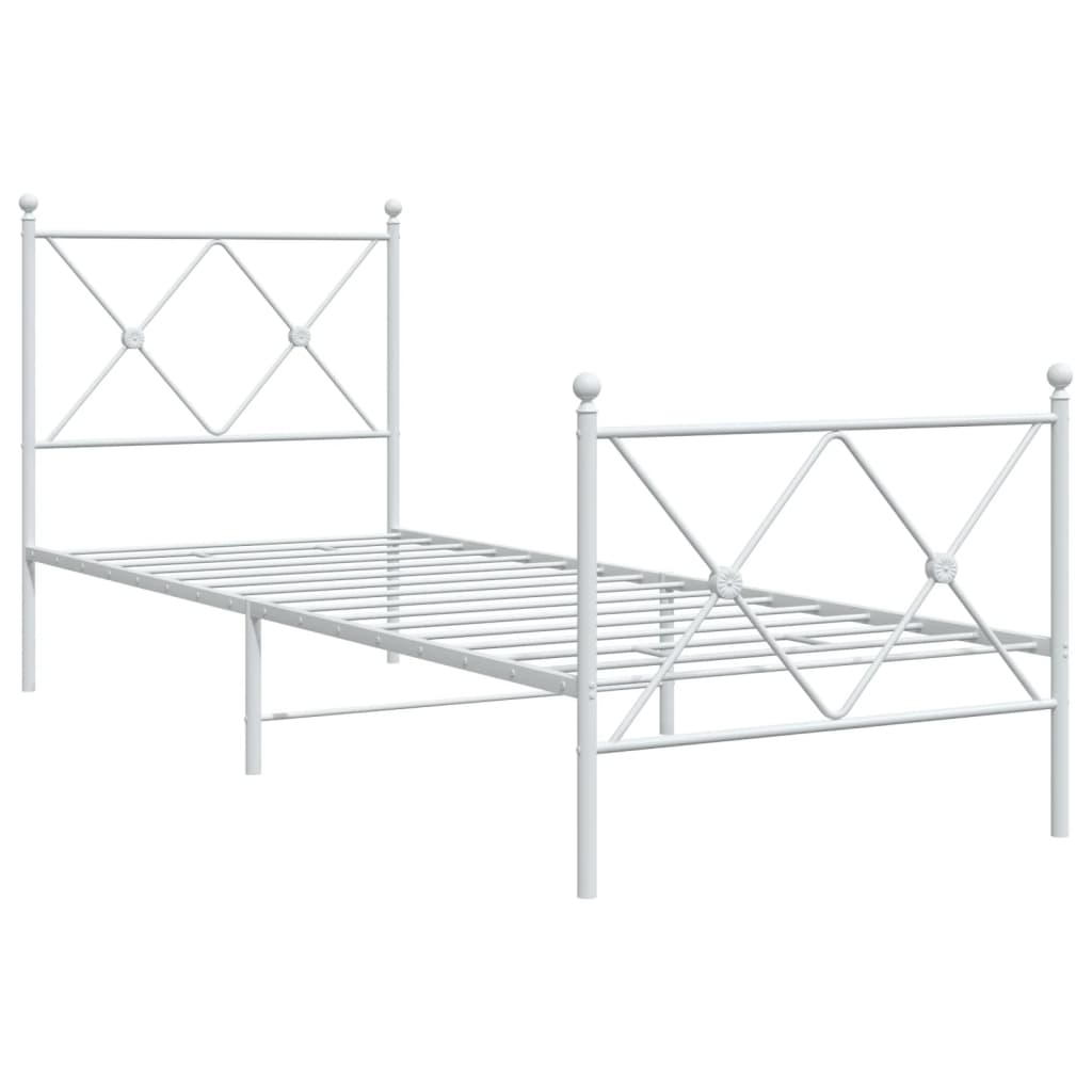 fehér fém ágykeret fej- és lábtámlával 75 x 190 cm