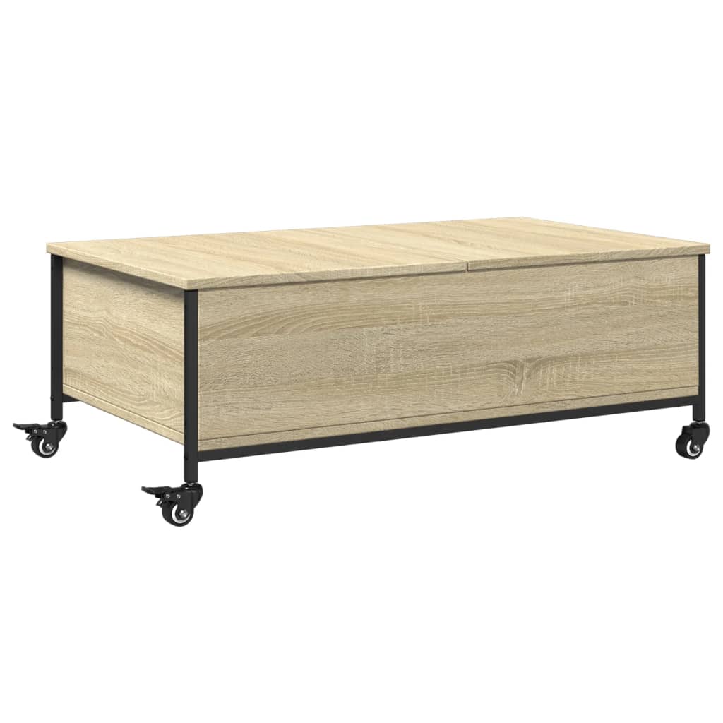 sonoma tölgy szerelt fa dohányzóasztal kerekekkel 91x55x34cm