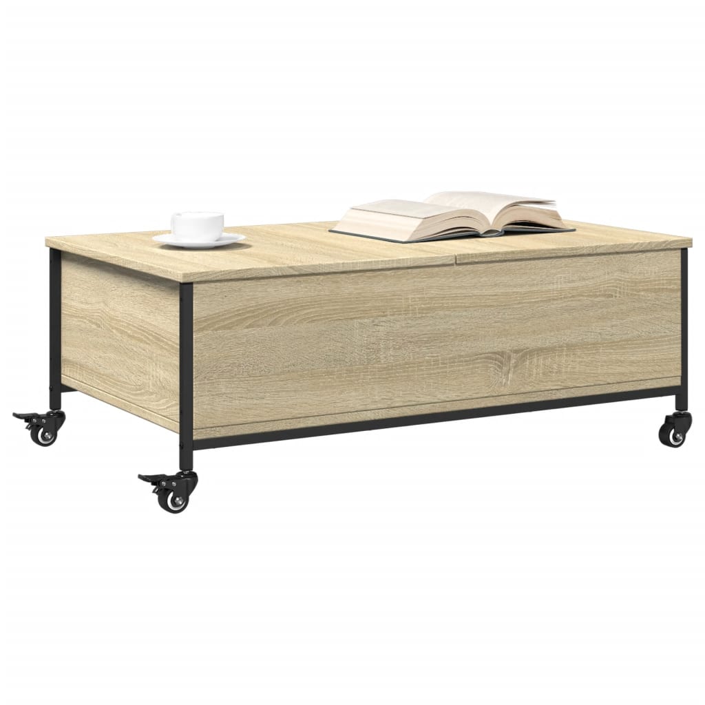sonoma tölgy szerelt fa dohányzóasztal kerekekkel 91x55x34cm