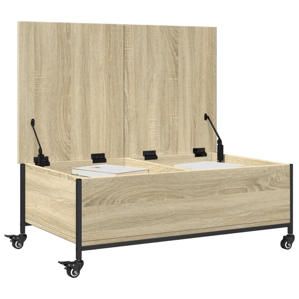 sonoma tölgy szerelt fa dohányzóasztal kerekekkel 91x55x34cm