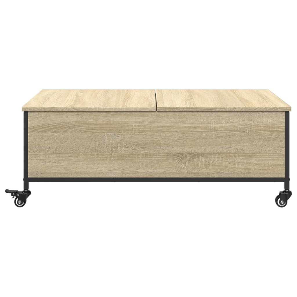 sonoma tölgy szerelt fa dohányzóasztal kerekekkel 91x55x34cm