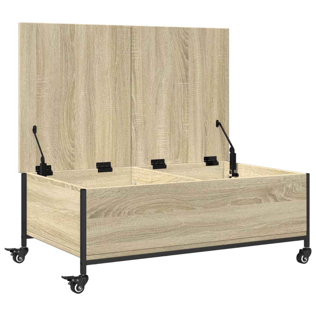 sonoma tölgy szerelt fa dohányzóasztal kerekekkel 91x55x34cm