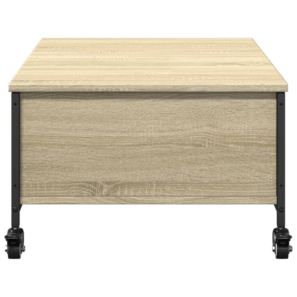 sonoma tölgy szerelt fa dohányzóasztal kerekekkel 91x55x34cm