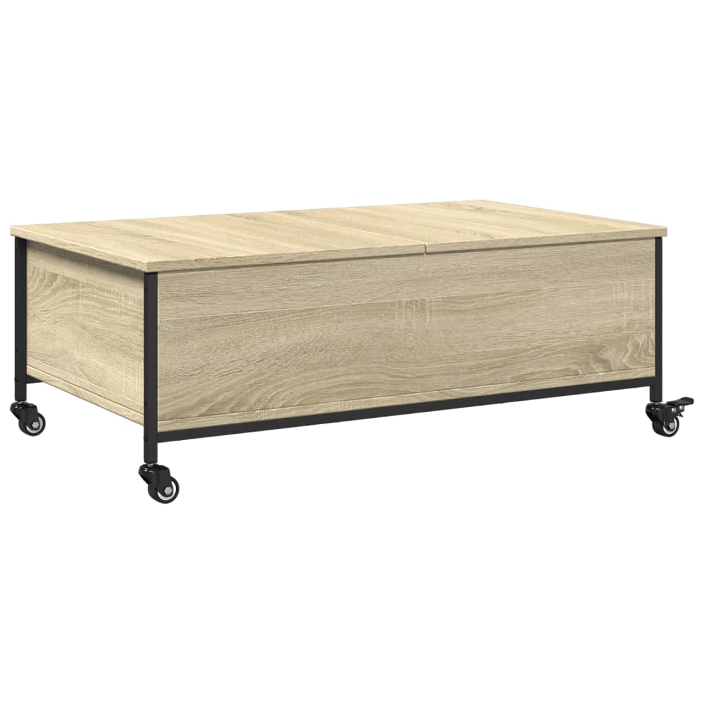 sonoma tölgy szerelt fa dohányzóasztal kerekekkel 91x55x34cm