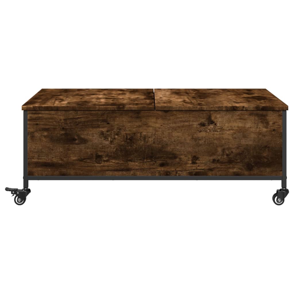 füstös tölgy szerelt fa dohányzóasztal kerekekkel 91x55x34 cm