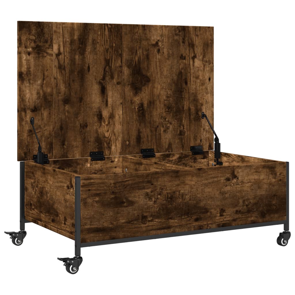 füstös tölgy szerelt fa dohányzóasztal kerekekkel 91x55x34 cm