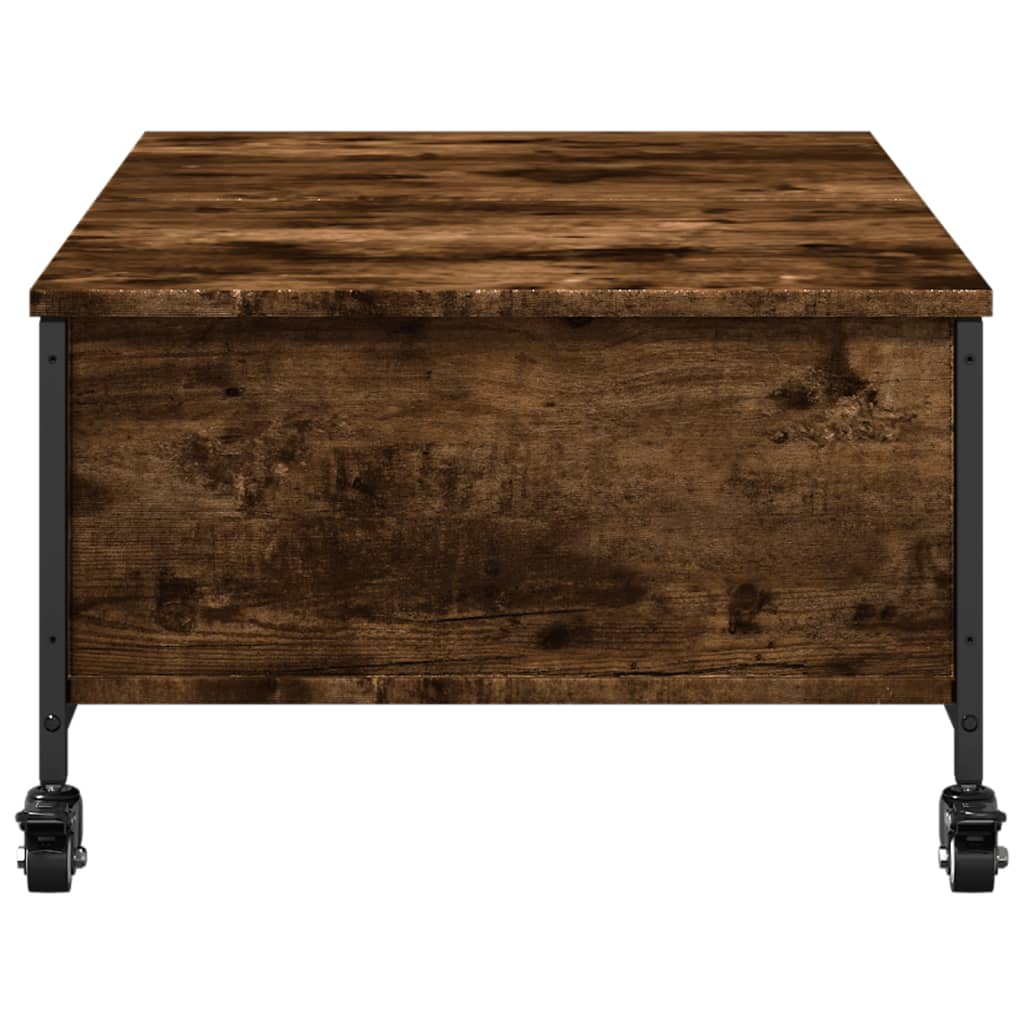 füstös tölgy szerelt fa dohányzóasztal kerekekkel 91x55x34 cm