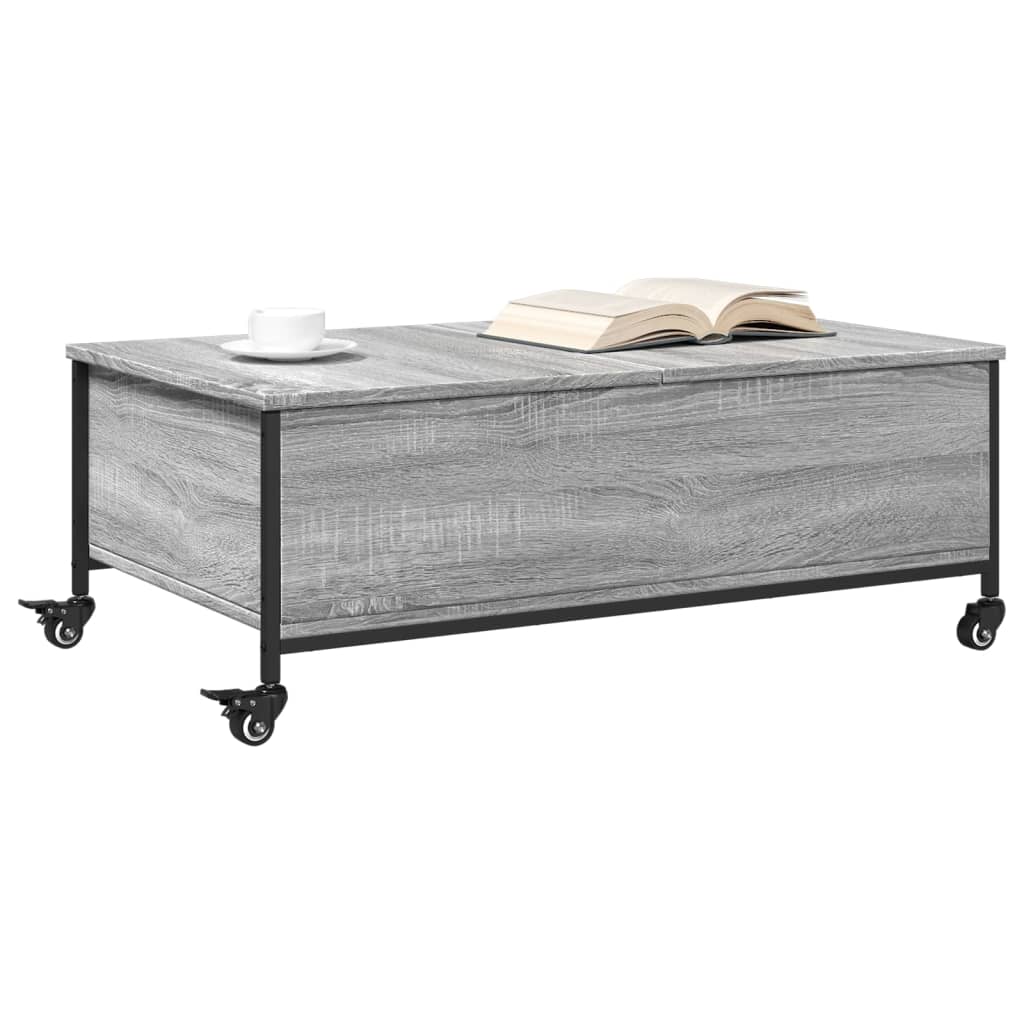 szürke sonoma szerelt fa dohányzóasztal kerekekkel 91x55x34 cm