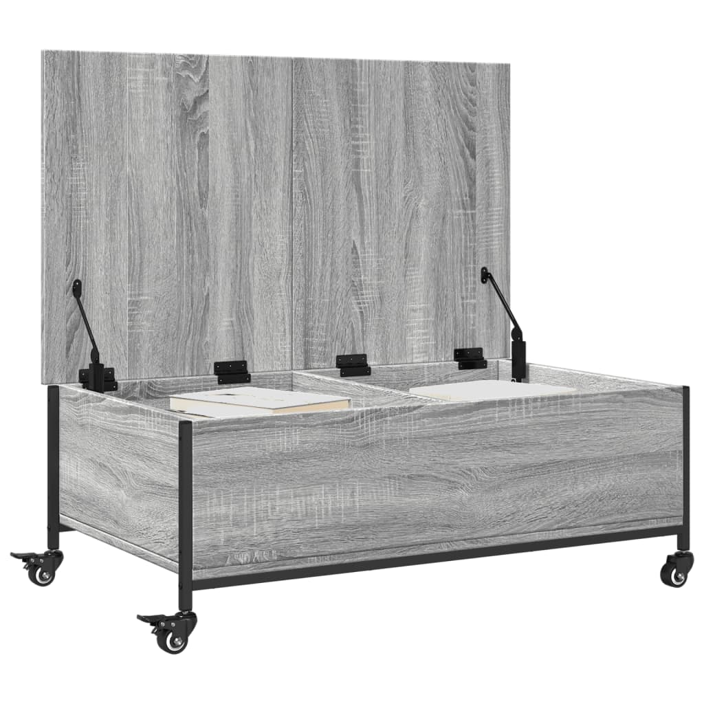 szürke sonoma szerelt fa dohányzóasztal kerekekkel 91x55x34 cm
