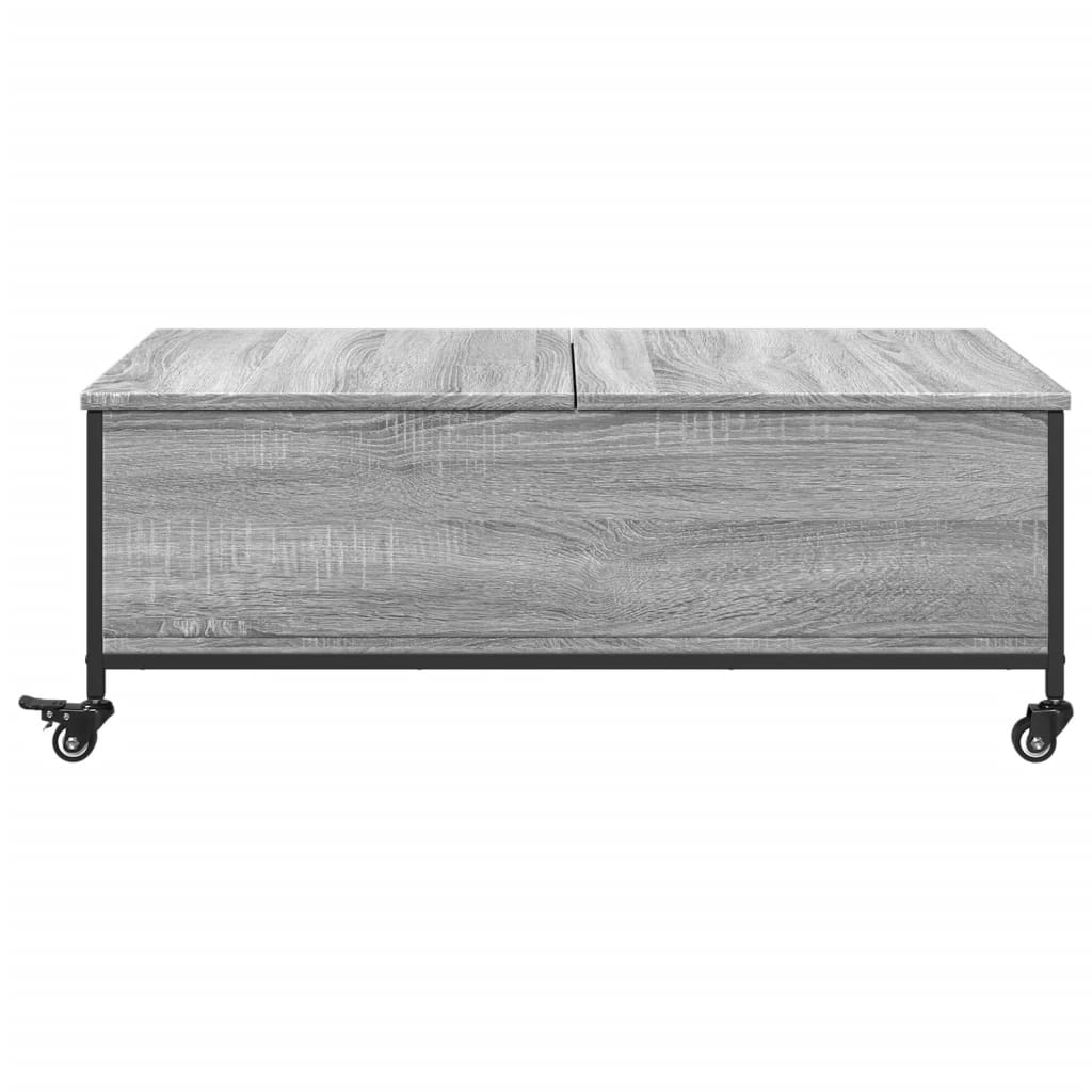 szürke sonoma szerelt fa dohányzóasztal kerekekkel 91x55x34 cm