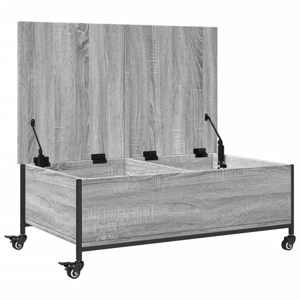 szürke sonoma szerelt fa dohányzóasztal kerekekkel 91x55x34 cm