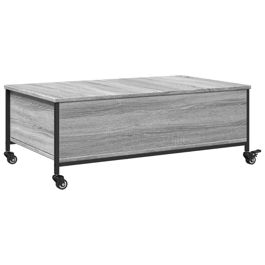 szürke sonoma szerelt fa dohányzóasztal kerekekkel 91x55x34 cm