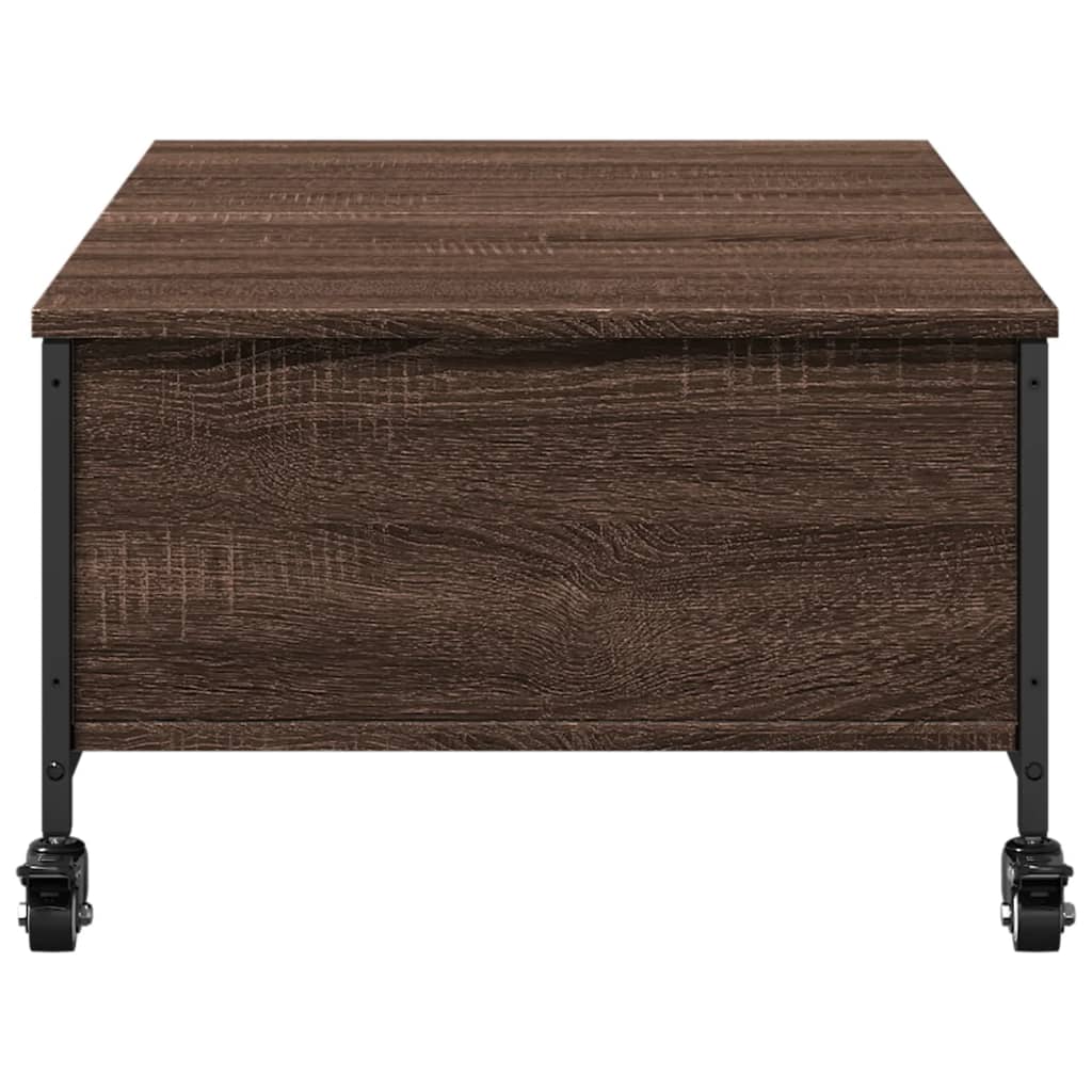barna tölgy szerelt fa dohányzóasztal kerekekkel 91x55x34 cm