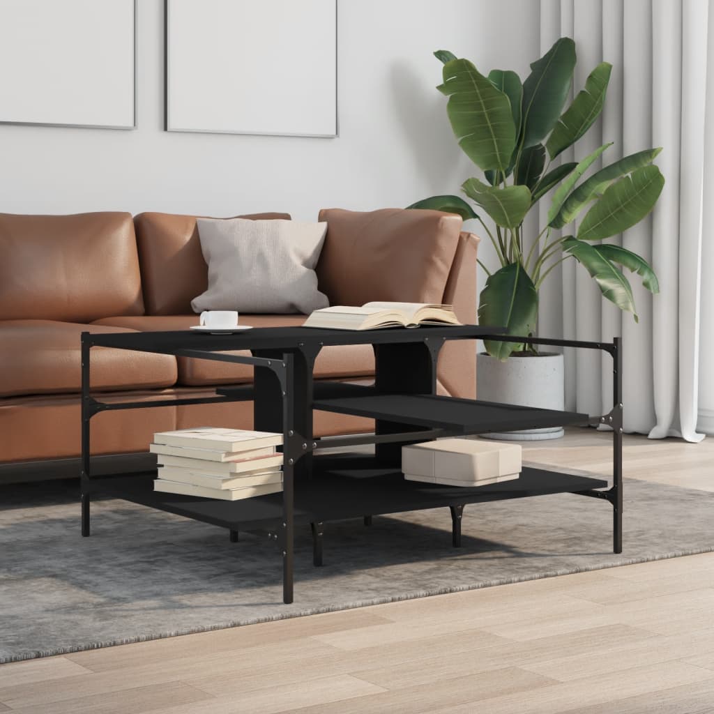 fekete szerelt fa dohányzóasztal 100 x 100 x 48,5 cm