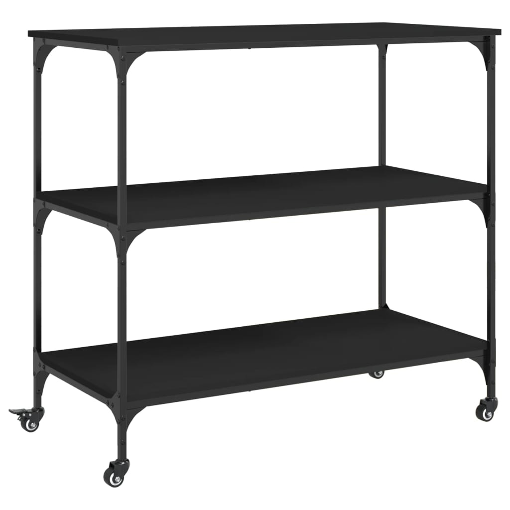 fekete szerelt fa konyhai kocsi 102 x 50 x 95 cm