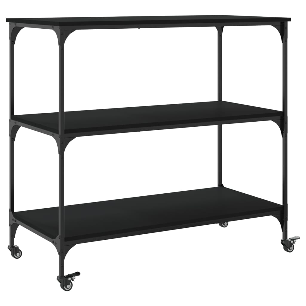 fekete szerelt fa konyhai kocsi 102 x 50 x 95 cm