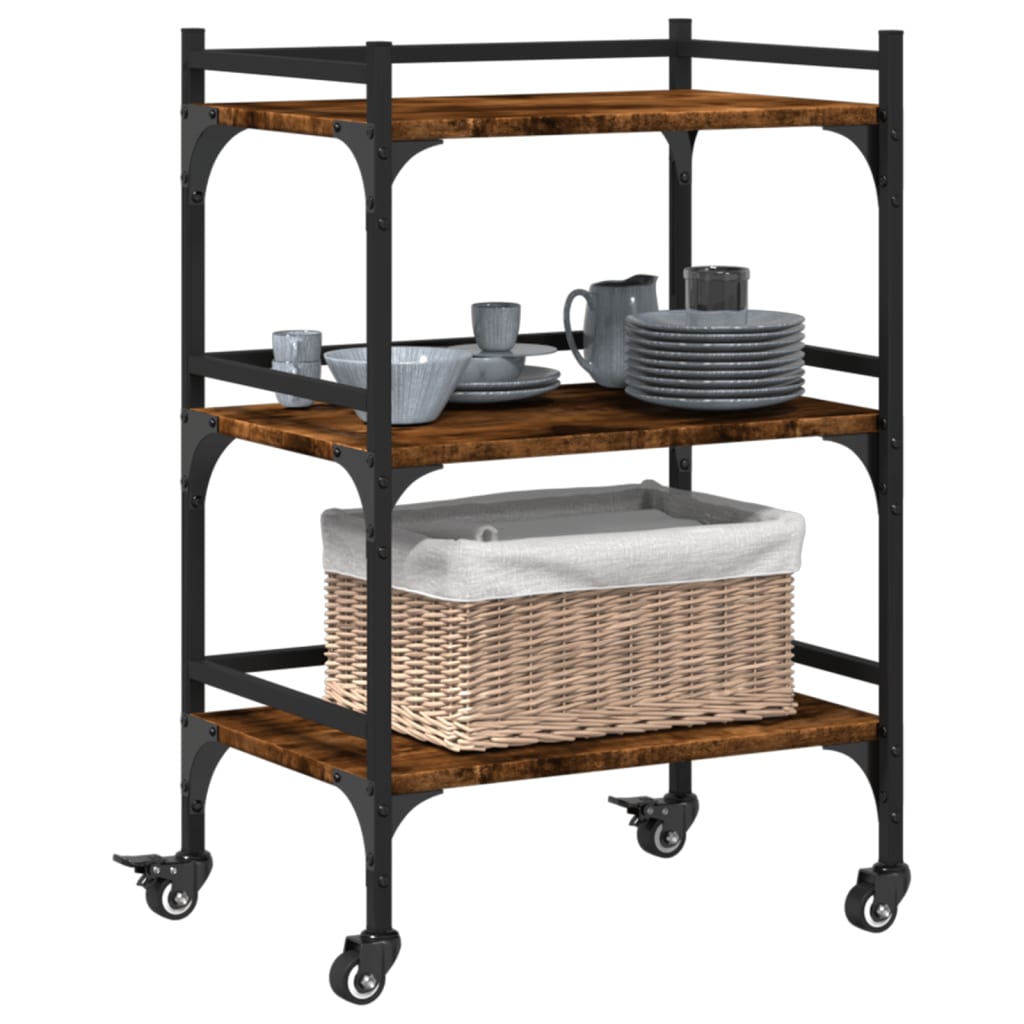 füstös tölgy színű szerelt fa zsúrkocsi 50x35x75,5 cm