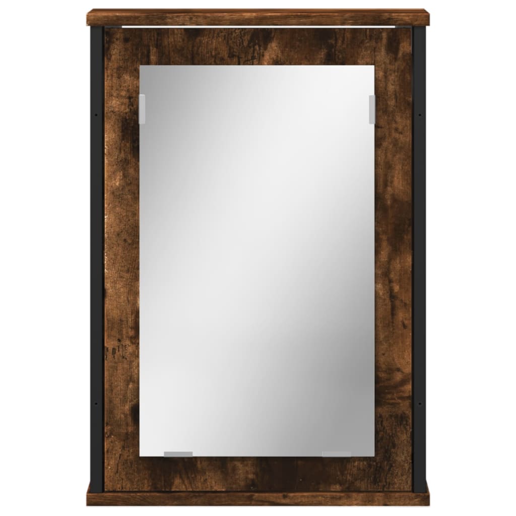füstölt tölgy szerelt fa tükrös fürdőszobaszekrény 42x12x60 cm