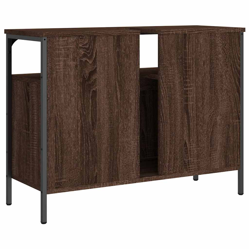 barna tölgy szerelt fa fürdőszobai mosdószekrény 80x30x60 cm
