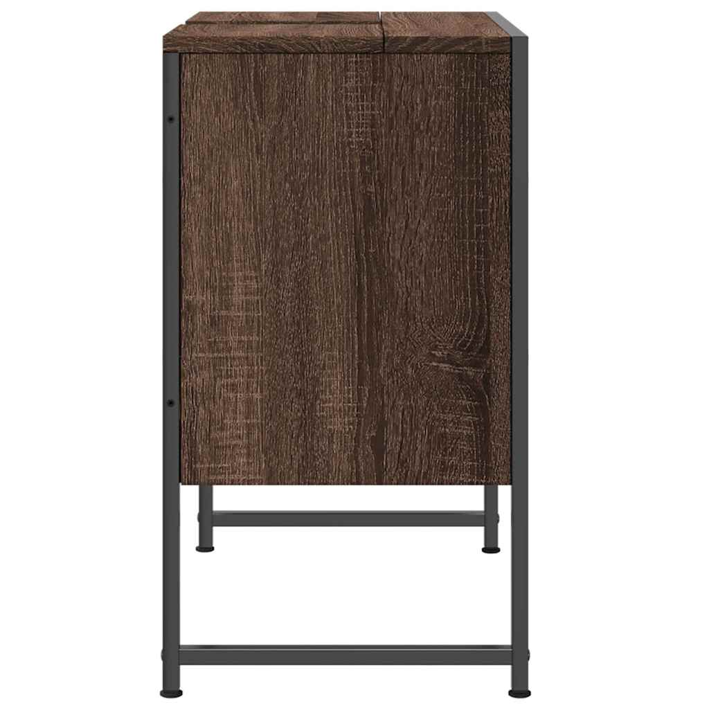 barna tölgy szerelt fa fürdőszobai mosdószekrény 60x33x60 cm